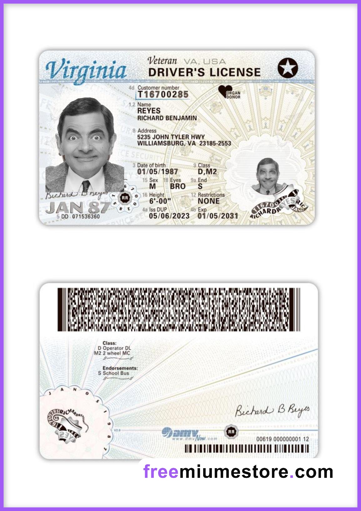 Virginia Driver license PSD Template